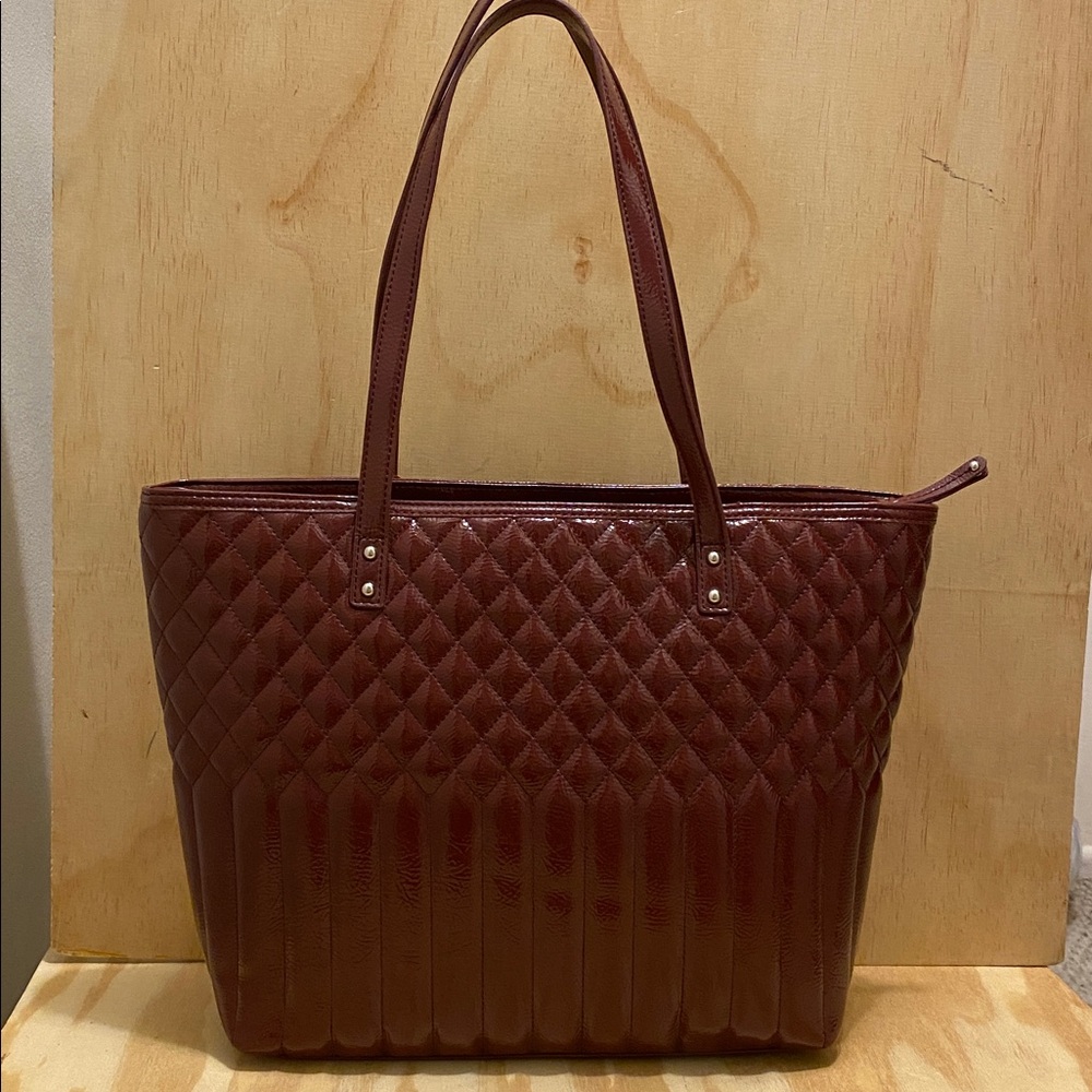Vintage Nine West Quilted Burgundy Wine Tote Bag New With Tags - Picture 2 of 4